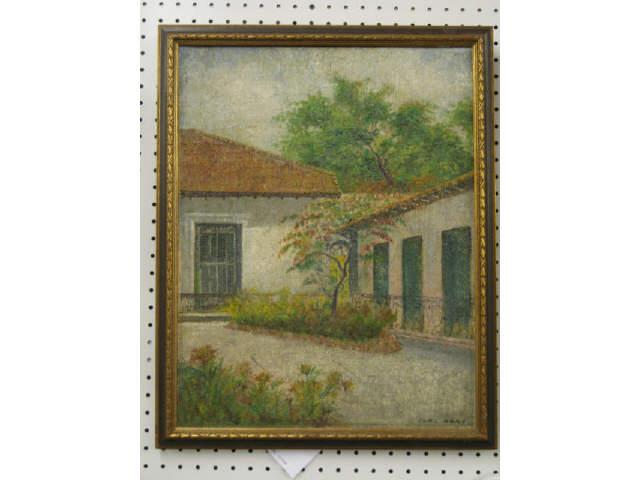 Appraisal: Carl Oscar Borg Oil on Canvas of a courtyard well