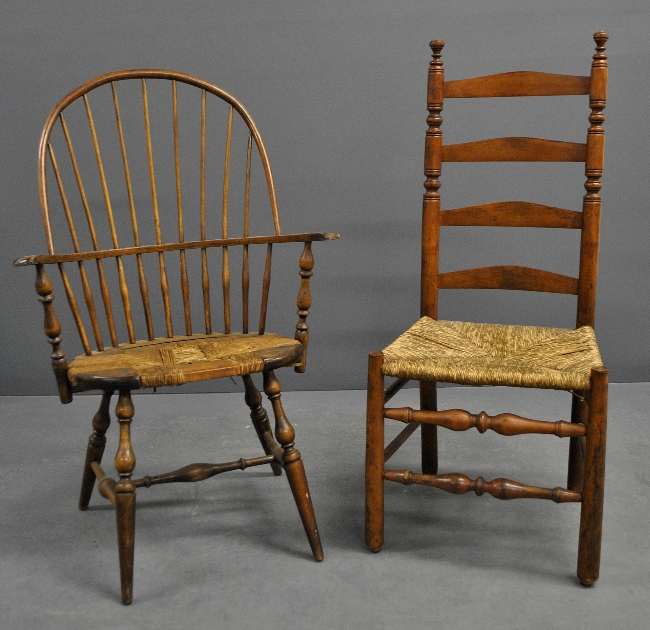 Appraisal: - Ladder back chair with a rush seat tog with