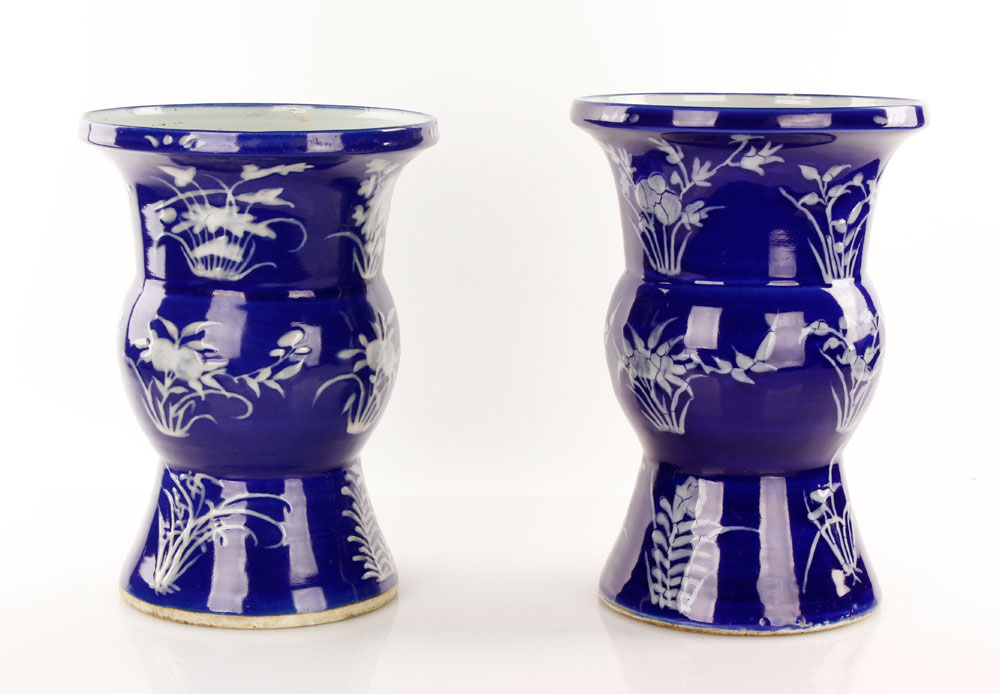 Appraisal: - Pair of Chinese Blue Floral Vases Pair of th