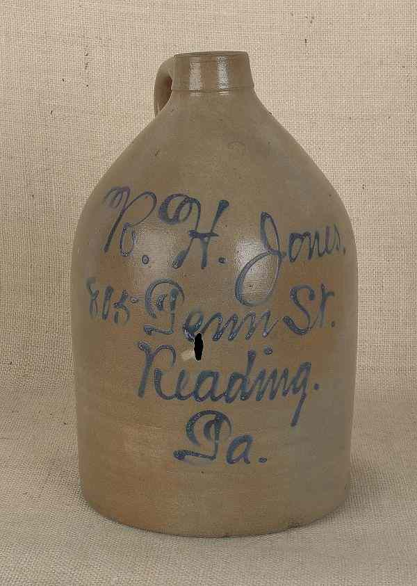 Appraisal: Pennsylvania stoneware jug th c with cobalt script R H