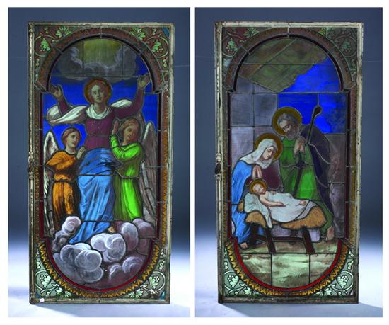 Appraisal: TWO STAINED GLASS CHURCH WINDOW PANELS th- th century One