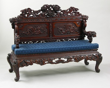 Appraisal: A Carved Chinese Bench ca Early th Century A carved