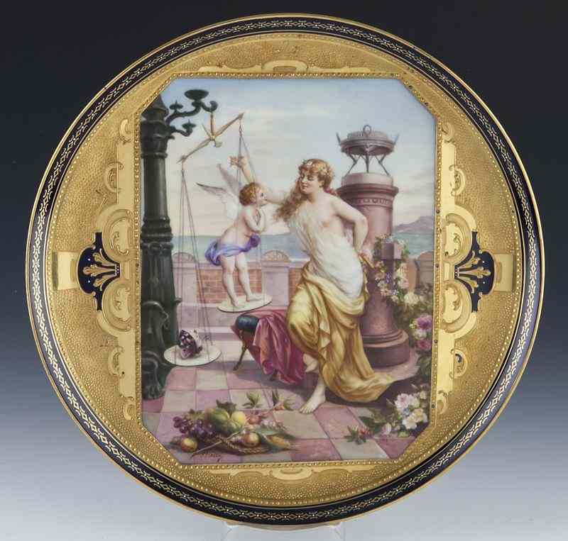 Appraisal: Royal Vienna style hand painted porcelain chargerdepicting a mythological scene