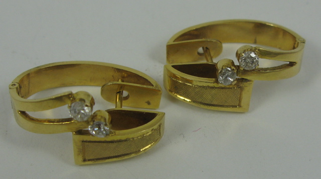 Appraisal: PAIR OF DIAMOND AND FOURTEEN KARAT GOLD EARRINGS each set