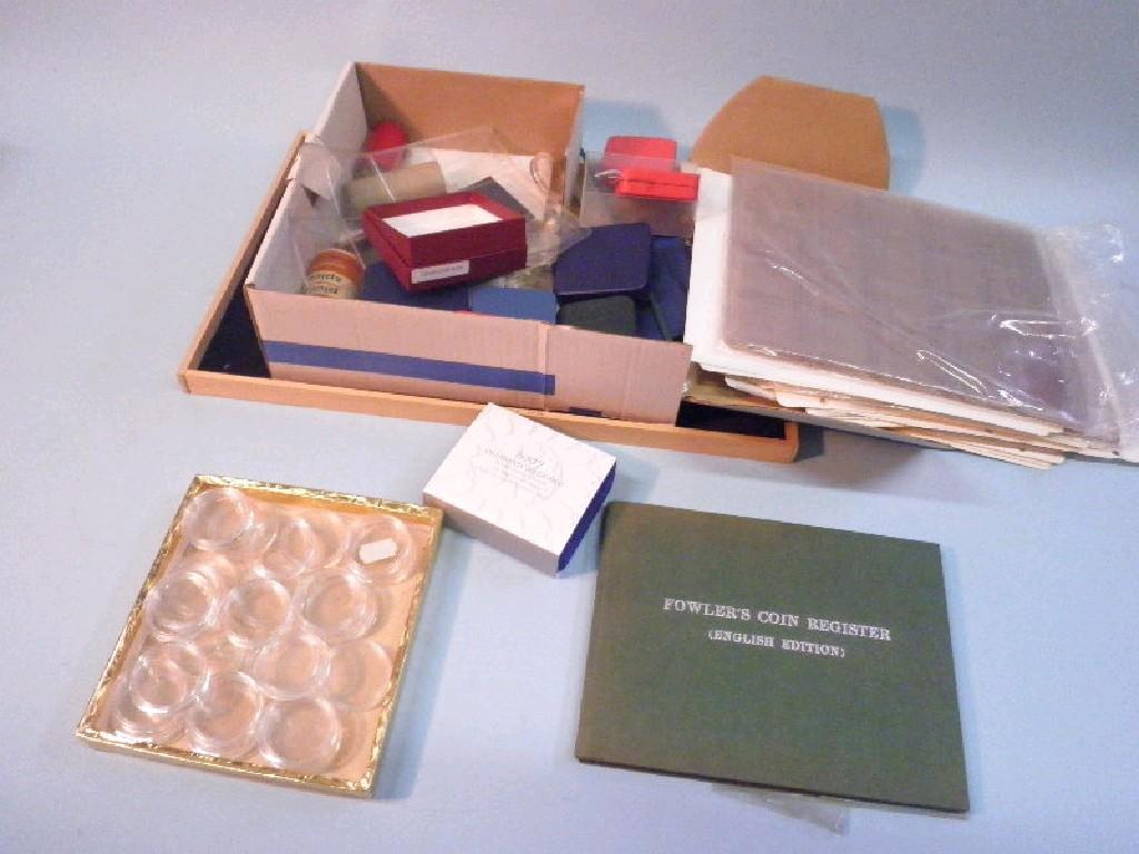 Appraisal: Fowler's Coin Register sundry coins plastic coin cases folder sleeves