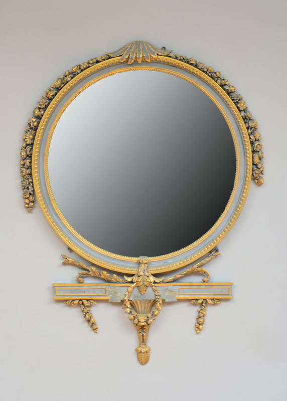 Appraisal: GEORGE III STYLE PAINTED AND PARCEL-GILT MIRROR MODERN ft in