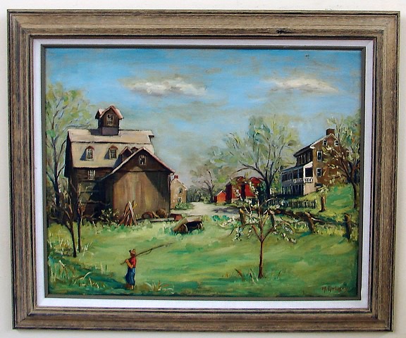 Appraisal: Gone Fishing Lehigh Parkway Pa oil on board x SLR