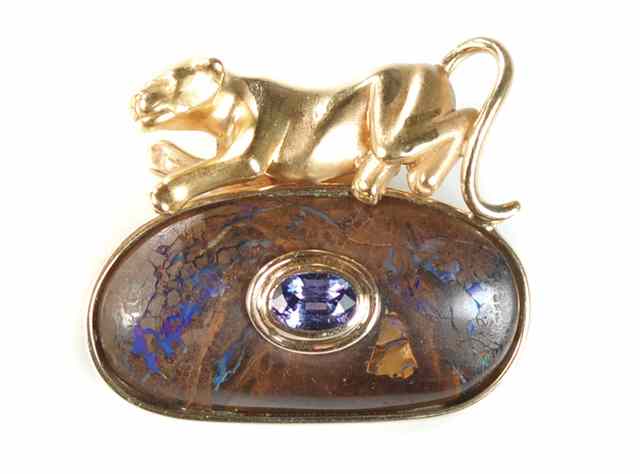 Appraisal: OPAL AND TANZANITE SLIDER PENDANT k yellow gold with a