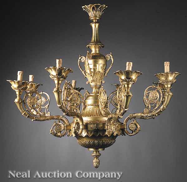 Appraisal: A Neo-Classical Bronze Dor Eight-Light Chandelier shaped standard decorated with