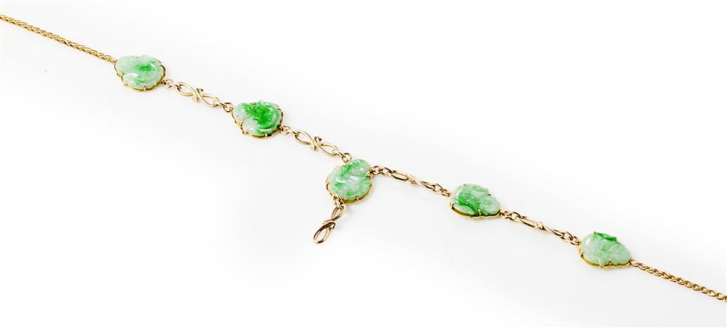 Appraisal: A jade set necklace composed of fancy yellow metal links