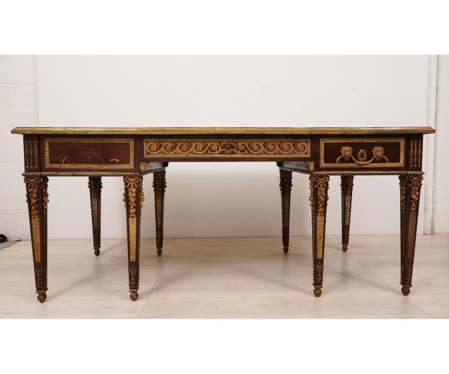 Appraisal: Louis XVI style mahogany brass ormolu mounted desk with black