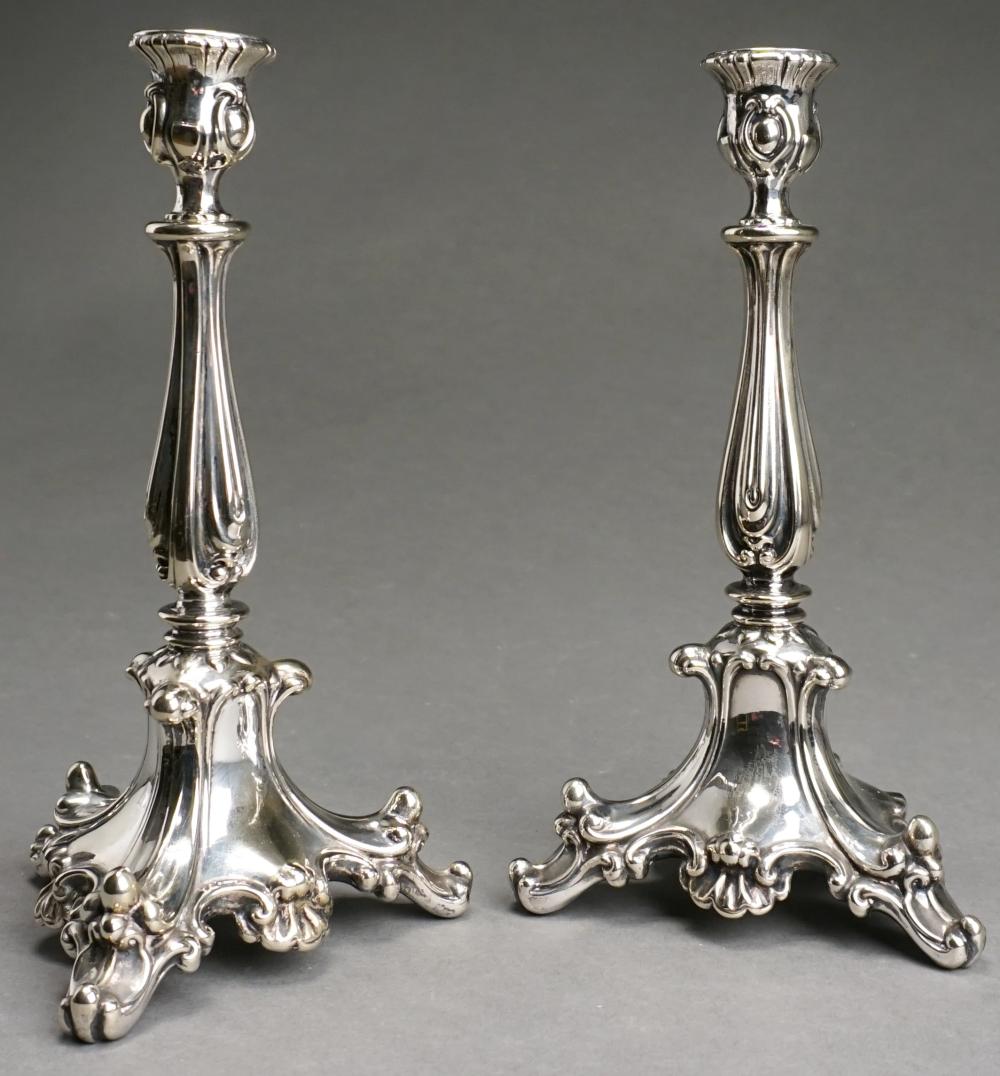 Appraisal: Pair Baroque Style Silverplate Candlesticks H in cm