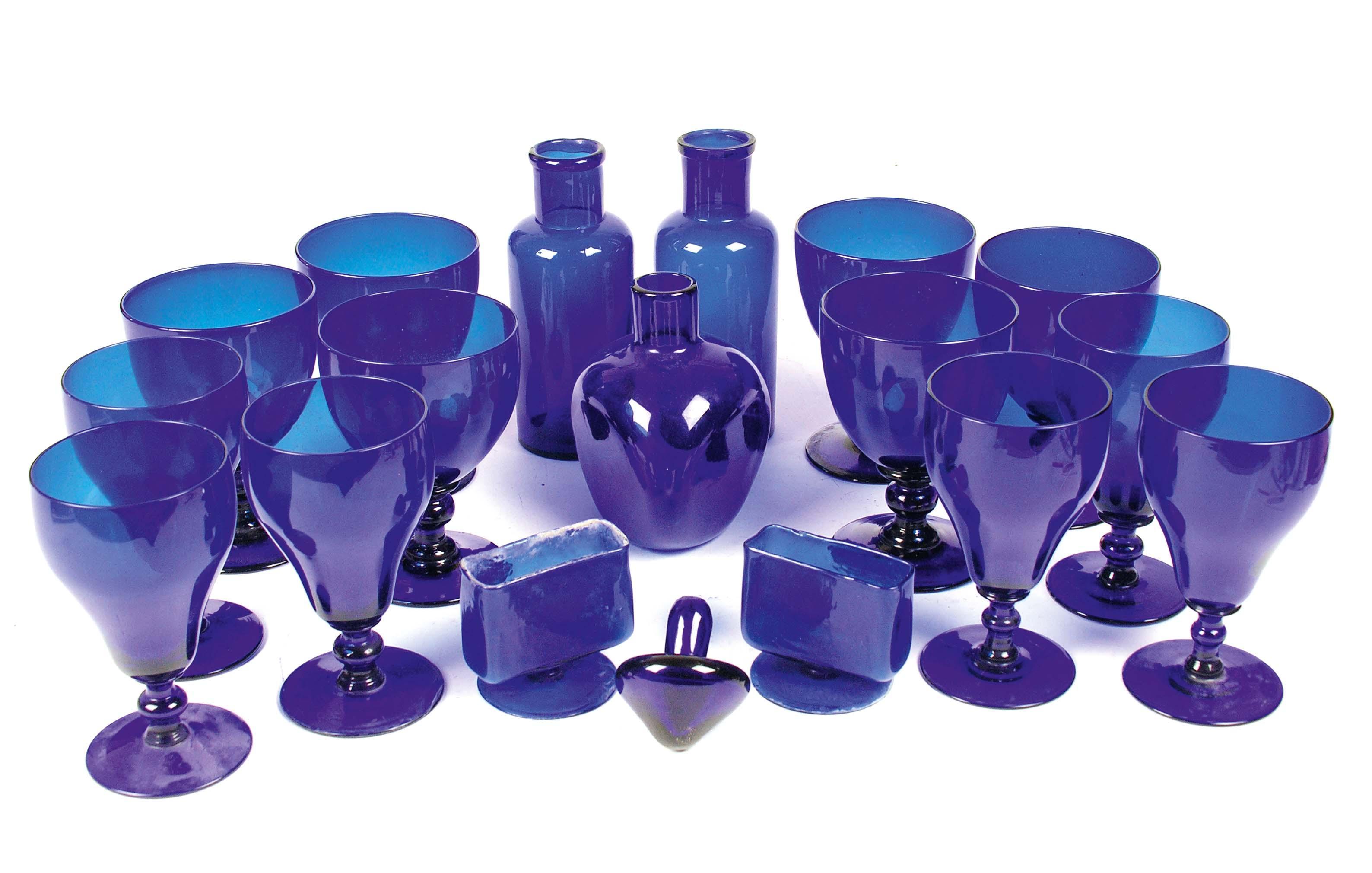 Appraisal: Twelve blue glass goblets