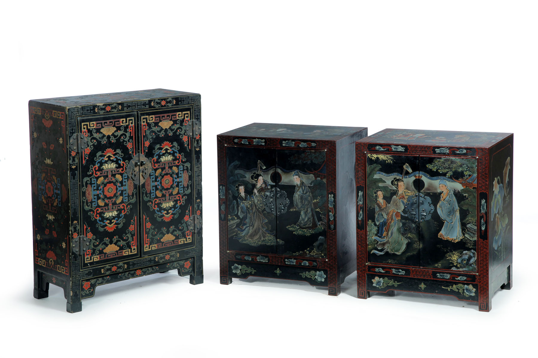 Appraisal: THREE DECORATED CABINETS China mid th century elm Black lacquered