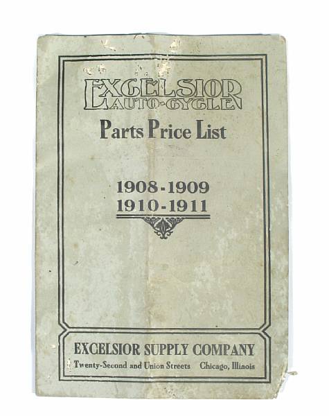 Appraisal: A rare Excelsior parts catalog - including illustrations and prices