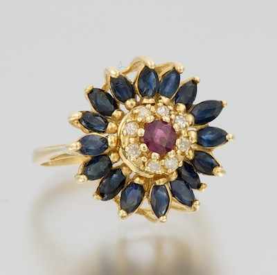 Appraisal: A Ladies' Ruby Sapphire and Diamond Cluster Ring k yellow