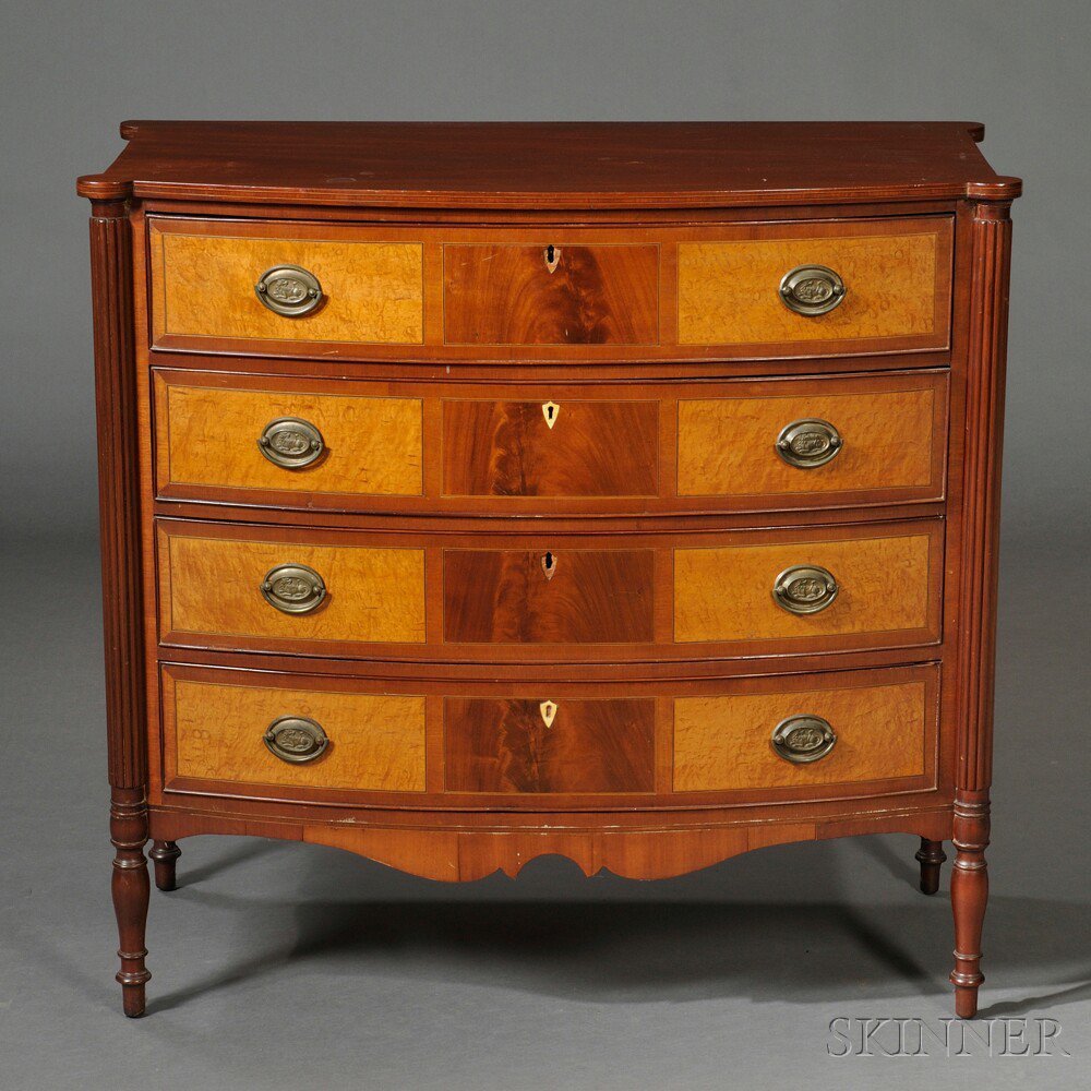 Appraisal: Federal Mahogany and Mahogany and Figured Maple Veneer Bowfront Chest