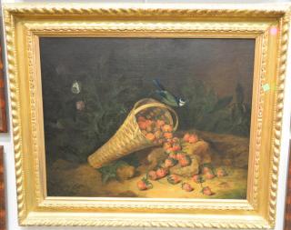 Appraisal: th Century Still Life oil on canvas Strawberries Falling out