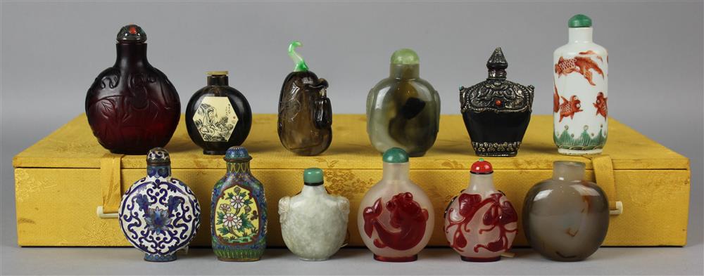 Appraisal: COLLECTION OF TWELVE SNUFF BOTTLES including a Sino-Tibetan silver mounted