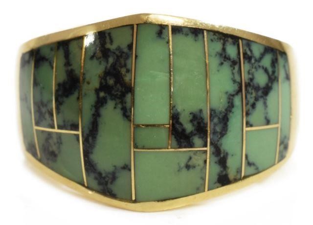 Appraisal: Estate Southwest style kt yellow gold and turquoise ring channel