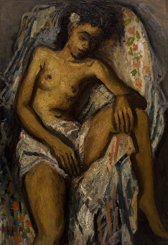 Appraisal: MOSES SOYER Draped Female Nude Oil on canvas x mm