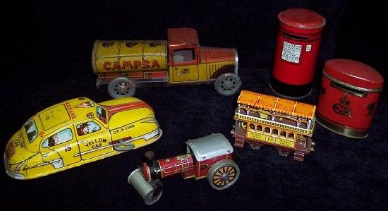 Appraisal: A tinplate yellow cab a Campsa tanker a small steam