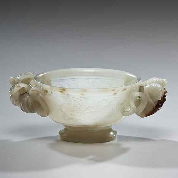 Appraisal: Finely Carved Chinese White Jade Bowl Chinese th century A