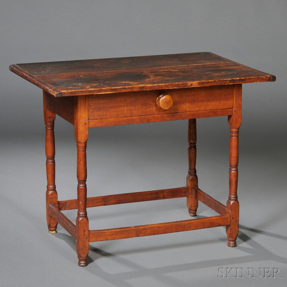 Appraisal: Cherry Maple and Pine Tavern Table with Drawer New England