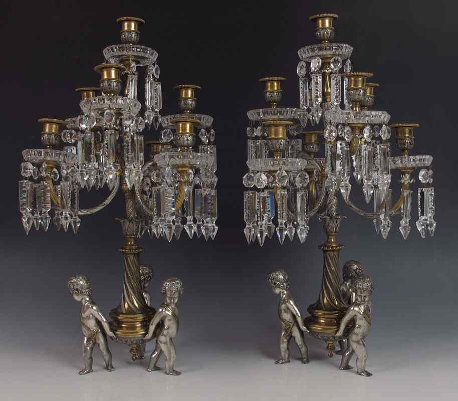 Appraisal: PAIR SHOW STOPPING BACCARAT BRONZE AND CRYSTAL CANDELABRUM Pr arm