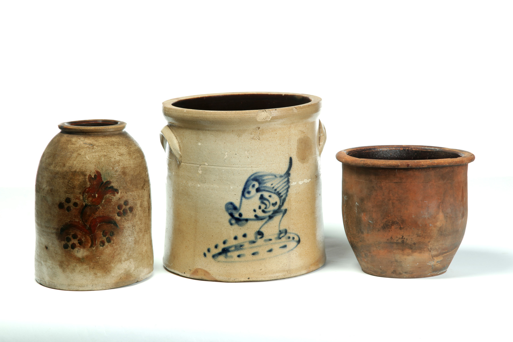 Appraisal: THREE AMERICAN CROCKS Second half- th century Two stoneware One