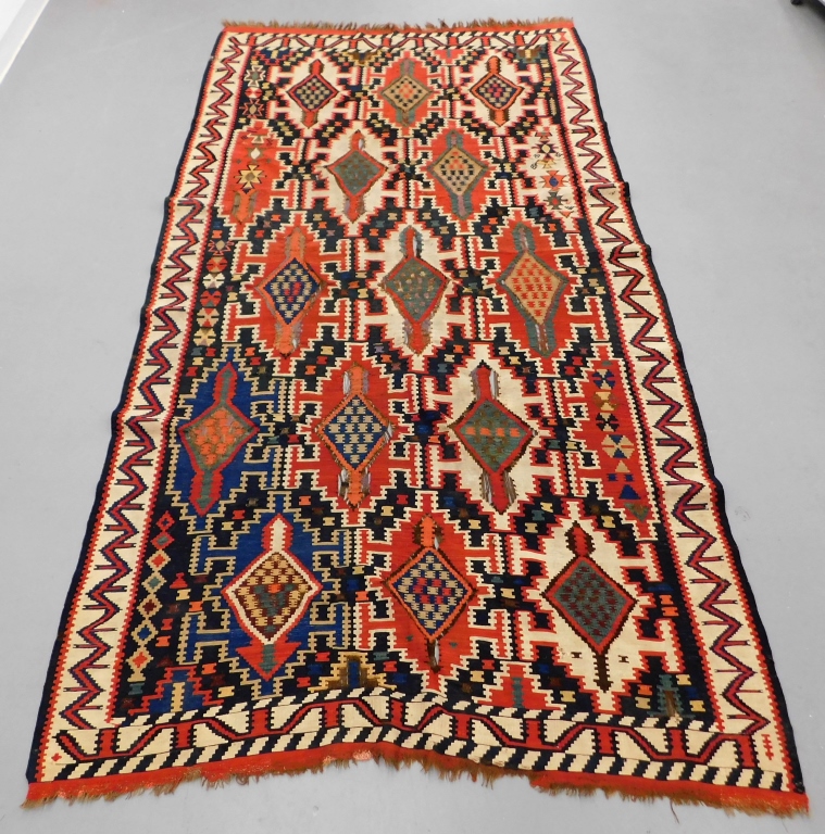 Appraisal: GEOMETRIC CAUCASIAN KERIM RUG Caucus Early th CenturyBlue green orange