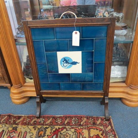 Appraisal: English Fire Screen Arts Crafts style withpottery tiles tall wide