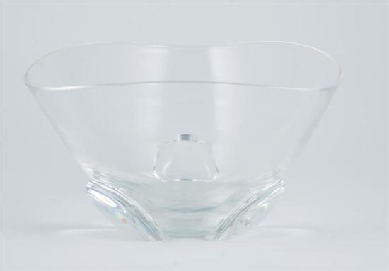 Appraisal: Steuben crystal centerbowl tri-paneled flared form decorated with stylized leaf