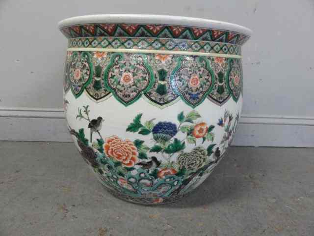 Appraisal: Asian Porcelain Fish Bowl Decorated WithBirds and Flowers From a