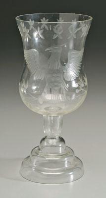 Appraisal: Intaglio cut eagle candle stand glass with finely cut eagle