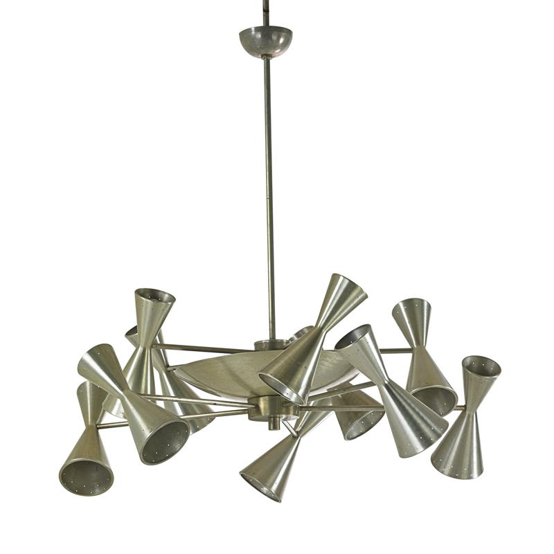 Appraisal: AMERICAN Industrial chandelier AMERICAN Large ten-arm chandelier s Spun aluminum