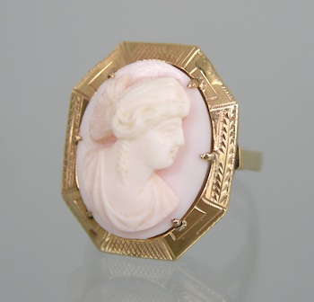 Appraisal: A Carved Coral Cameo in k Gold Ring Setting k