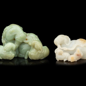 Appraisal: Two Chinese Jade 'Three Rams' Figural Groups th- th Century