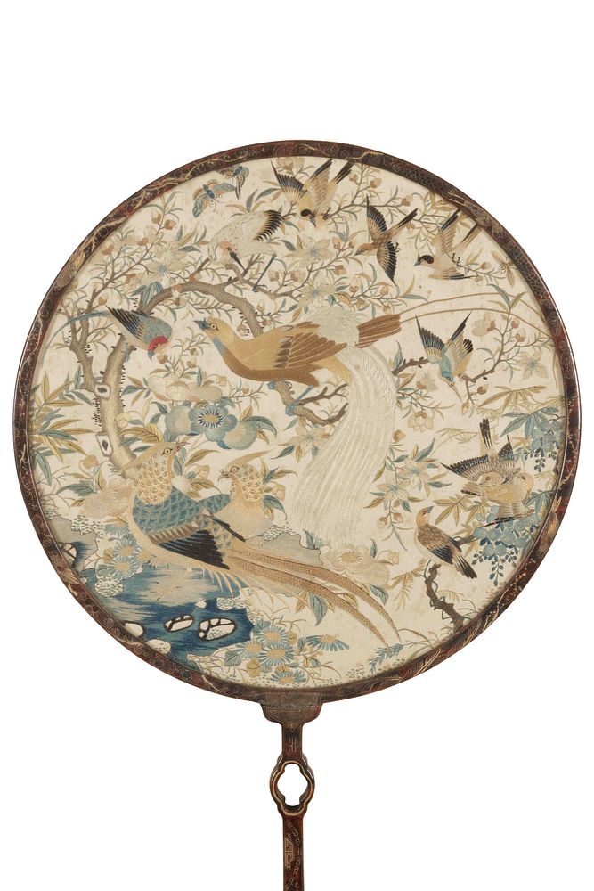 Appraisal: A Pair of Embroidered Silk Circular Fans Diameter of each