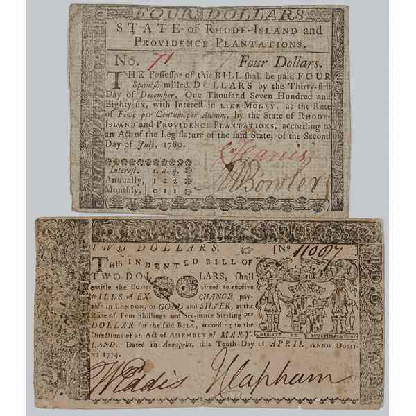 Appraisal: Two Pieces of Colonial Currency Lot of including State of