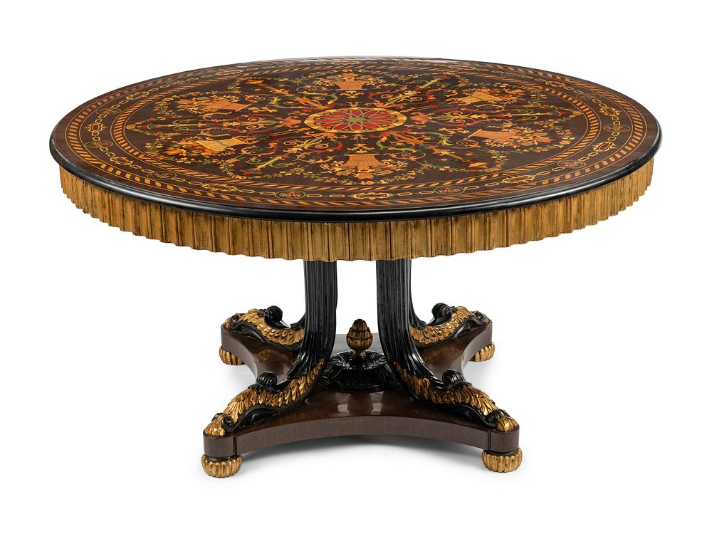 Appraisal: A Continental Parcel Ebonized Marquetry Center Table A Continental Parcel