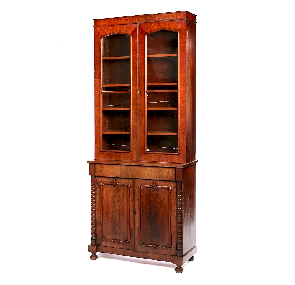 Appraisal: Glass Front Display Cabinet Two piece glass front mahogany display