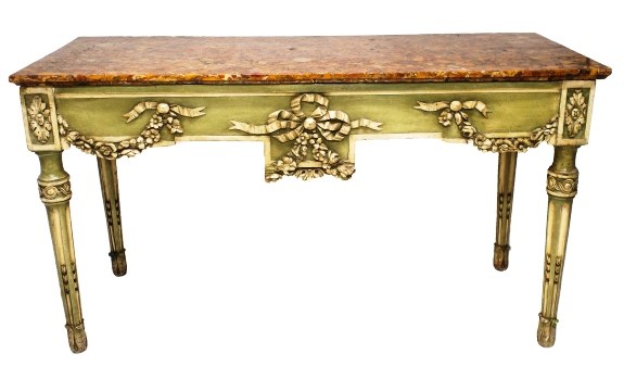 Appraisal: A th century European marble top rectangular console table with