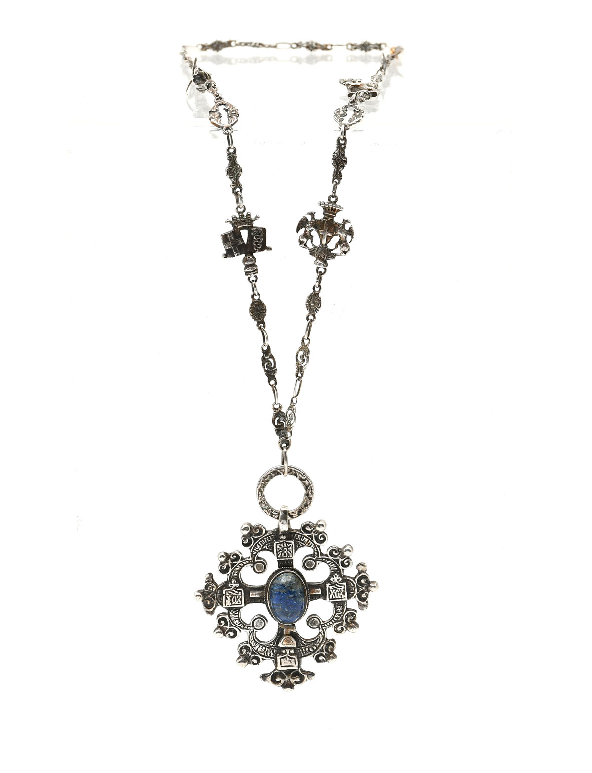 Appraisal: FRATELLI COPPINI STERLING NECKLACE WITH LAPIS Fratelli Coppini sterling pendant