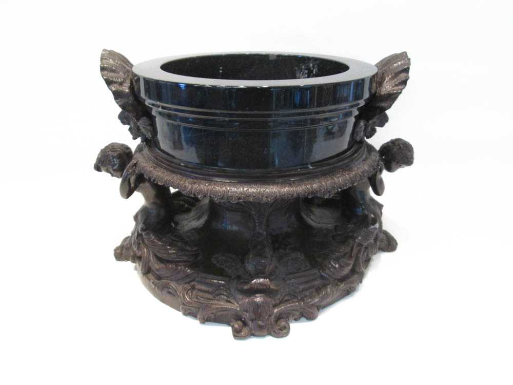 Appraisal: BRONZE AND MARBLE FIGURAL CENTERPIECE BOWL the patinated bronze base