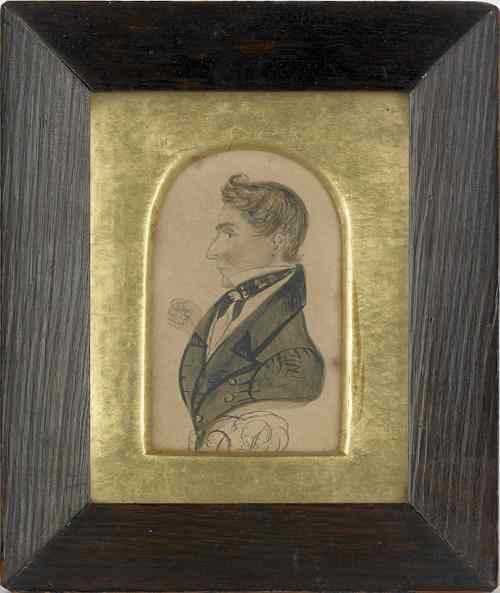 Appraisal: Miniature pen and ink portrait of a gentleman ca initialed