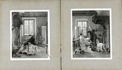 Appraisal: After Maxime Claude Two Interior Scenes with Figures Steel engravings