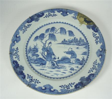 Appraisal: A large th century Chinese blue painted charger with a