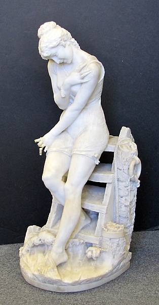 Appraisal: An Italian carved alabaster figure of a bathing belle first