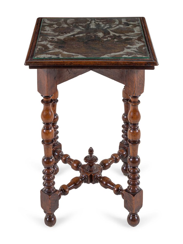 Appraisal: A Dutch Turned Walnut and Tooled Leather Mounted Stand A